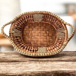 Wicker Basket Bowl Centerpiece in Rattan and Rope